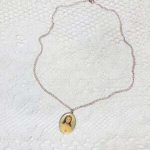 Vintage Gold Sacred Heart Of Jesus Religious Glass Dome 1990's Necklace